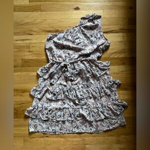 One Shoulder Floral Ruffle Dress